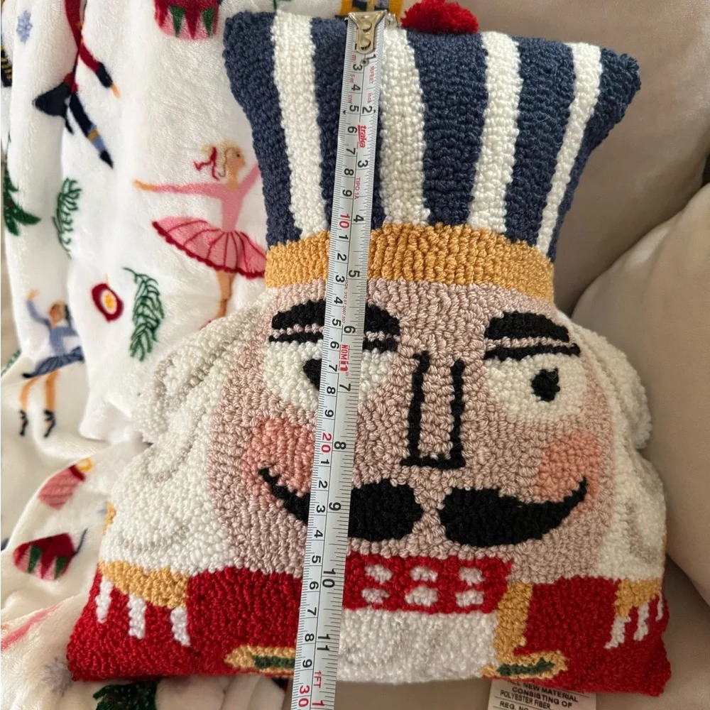 Nutcracker Soldier Hooked Punch Needle Throw Pillow Christmas Holiday Decor
